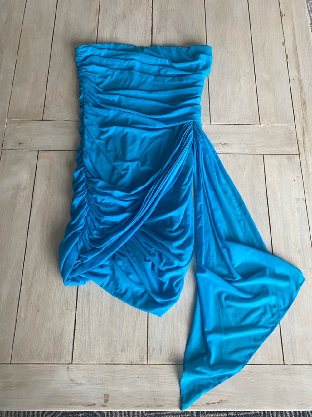 Amanda Uprichard Turquoise Ruched Party Cocktail Dress Size Small